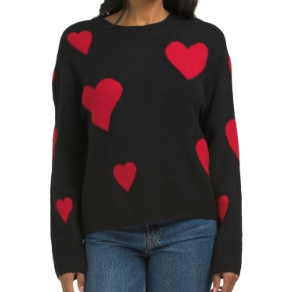 NWT Valentine's Navy Sweater with Red Hearts by 89th & Madison Baltic Sea Combo